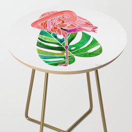 Flamingo and Monstera Leaf Side Table