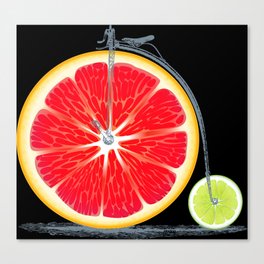 Vintage Retro Cute Red Orange Lime Bike with Old Frame Look and Citrus Wheels Canvas Print