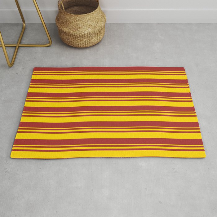 Yellow and Brown Colored Stripes/Lines Pattern Rug