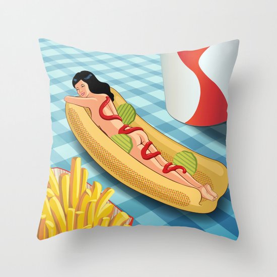 Hot Dog Girl Throw Pillow