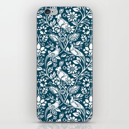 Pheasant and Hare Pattern, Indigo Blue and White iPhone Skin