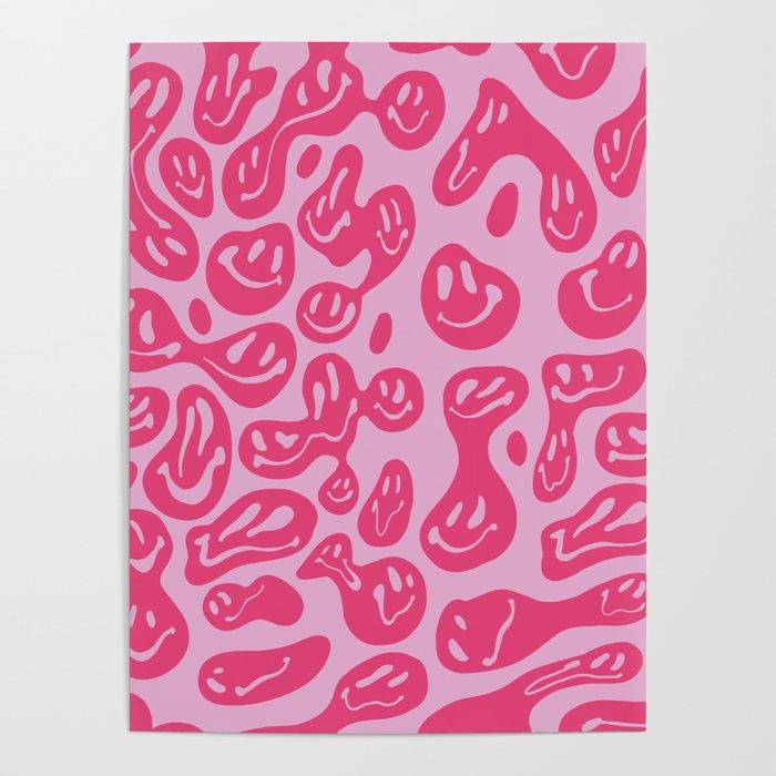 Hot Pink Dripping Smiley Poster