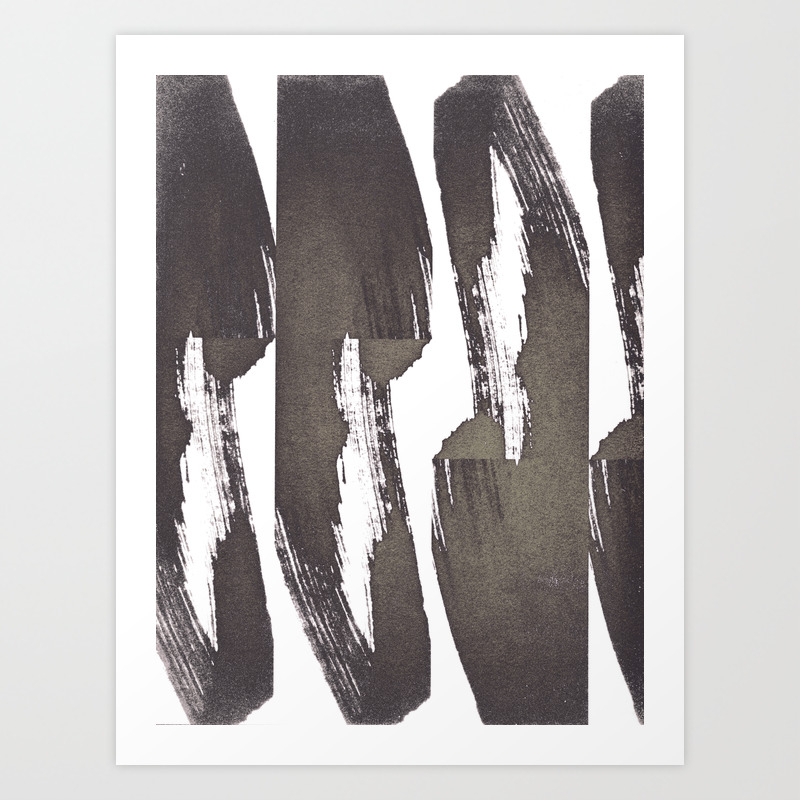 Warm Charcoal Grey Brush Stroke Modern Abstract Pattern Art Print