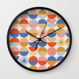 Vintage abstract colorful geometry circles hand drawn illustration pattern. Cute colored blocks shapes on white background. Wall Clock