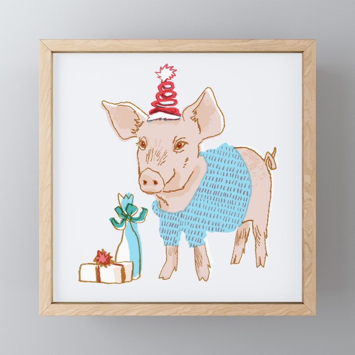Holiday Party Pig Framed Mini Art Print