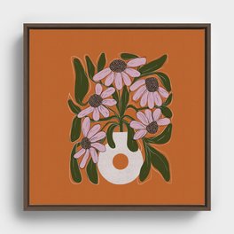 Modern abstract pink flowers bouquet in white vase  Framed Canvas