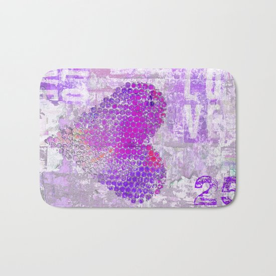 Pink heart mixed media art Bath Mat