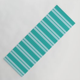 [ Thumbnail: Powder Blue and Light Sea Green Colored Lined/Striped Pattern Yoga Mat ]