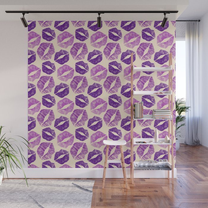 Pattern Lips in Purple Lipstick Wall Mural