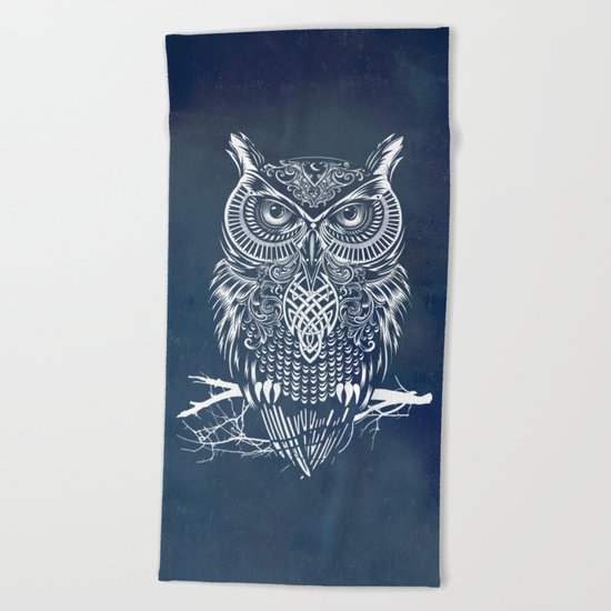 Warrior Owl Night Beach Towel