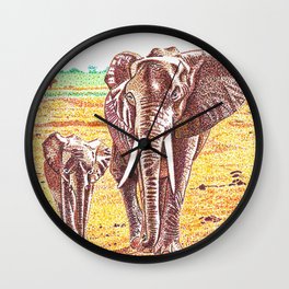 "AFRICAN ELEPHANTS WALKING" Wall Clock