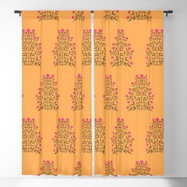 Indian Floral Motif Pattern - Pink & Saffron Blackout Curtain