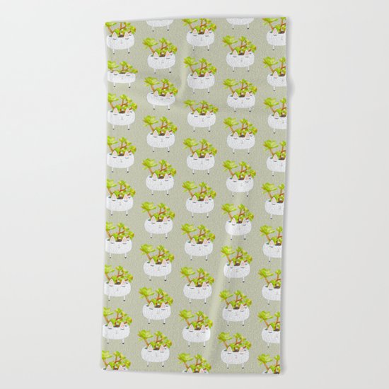Kawaii succulents Beach Towel