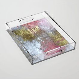 Golden Girl: a pretty abstract mixed media piece in pink, white, gold, and gray Acrylic Tray