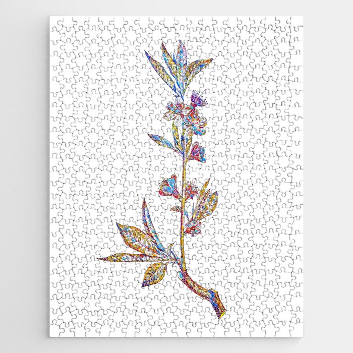 Floral Pink Flower Branch Mosaic on White Jigsaw Puzzle