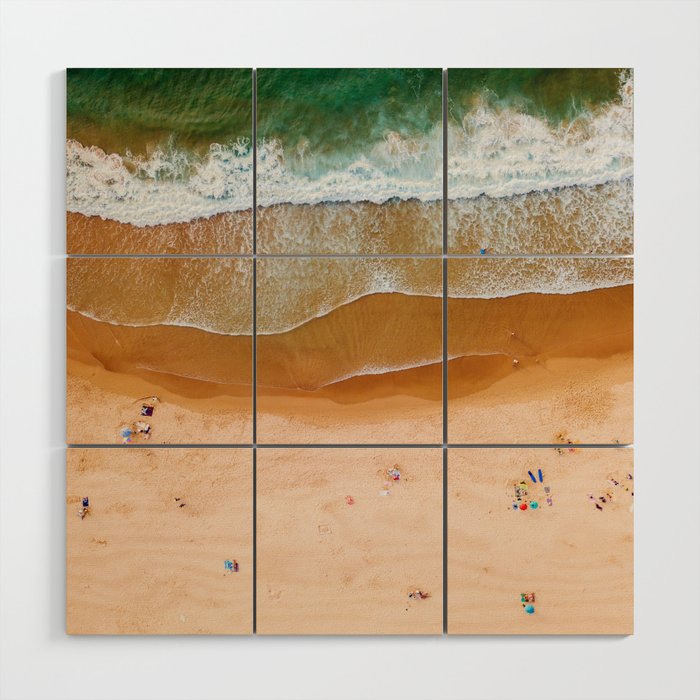 People On Algarve Beach In Portugal, Drone Photography, Aerial Photo, Ocean Wall Art Print Wood Wall Art