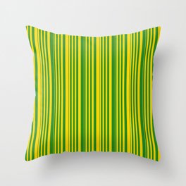 [ Thumbnail: Yellow & Forest Green Colored Pattern of Stripes Throw Pillow ]