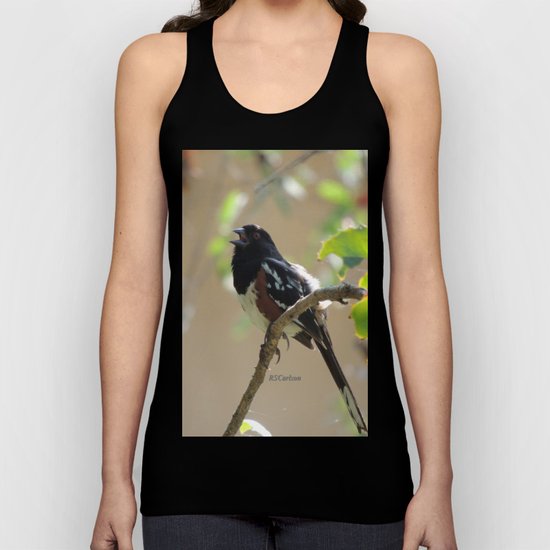 Spotted Towhee Scopes the Oak Grove Unisex Tank Top