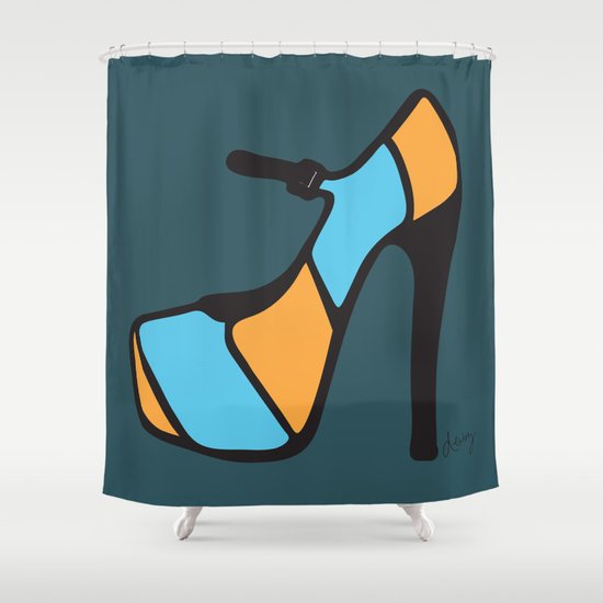 High Heel Parade - Blue & Orange Shower Curtain
