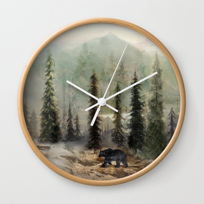 Mountain Black Bear Wall Clock