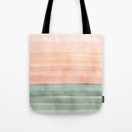Light Sage Green Waves on a Peach Horizon, Abstract _watercolor color block Tote Bag