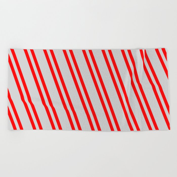 Light Gray and Red Colored Striped Pattern Beach Towel