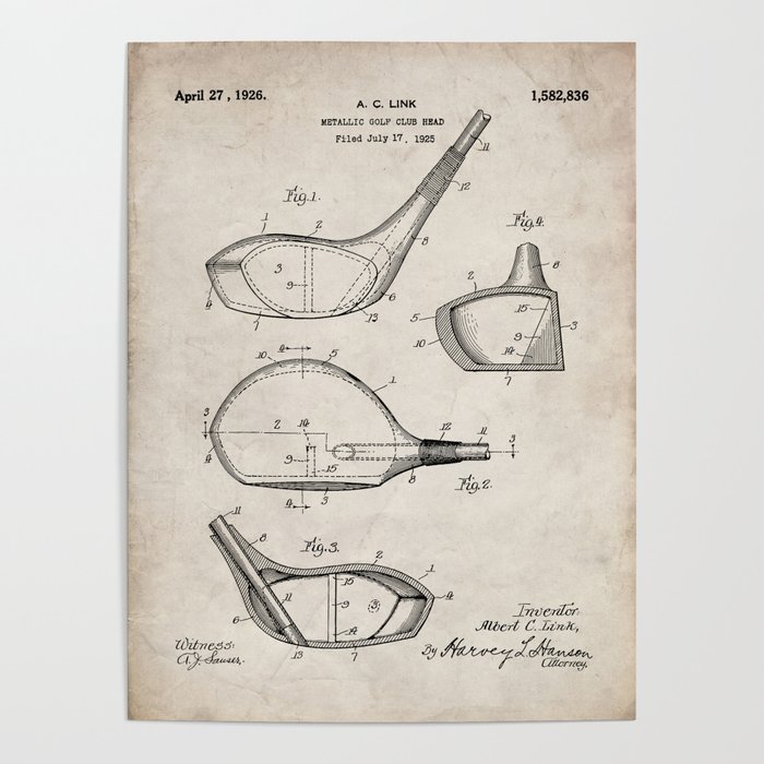 Golf Driver Patent - Golf Art - Antique Poster