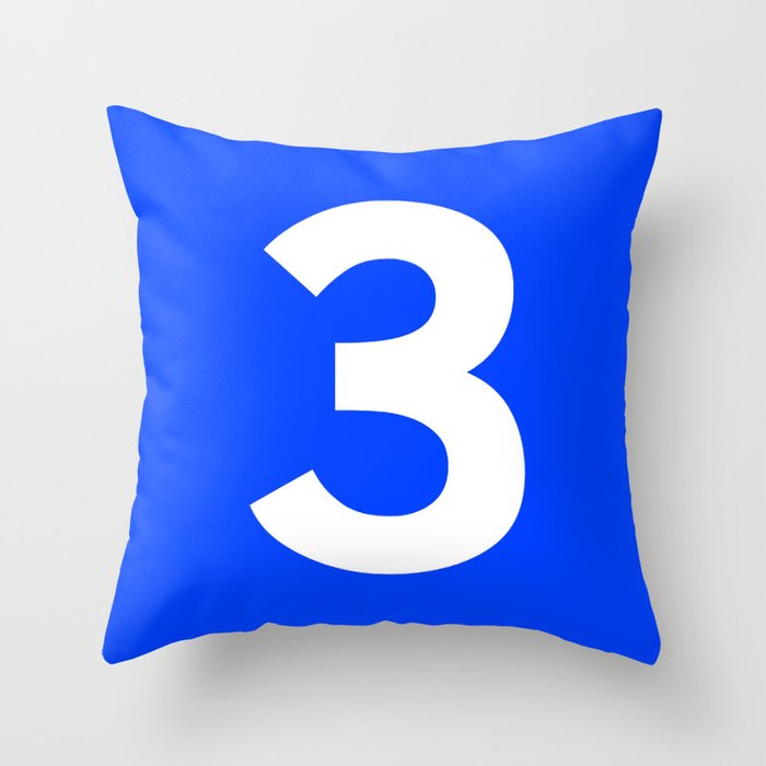 Number 3 (White & Blue) Throw Pillow