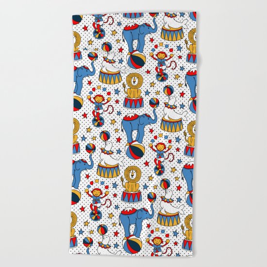 Little Circus Stars on White Beach Towel
