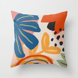 Flower Market Madrid, Abstract Retro Floral Print Throw Pillow