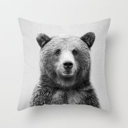 Grizzly Bear - Black & White Throw Pillow
