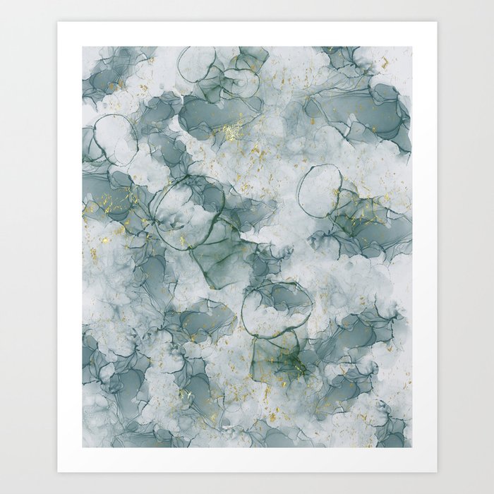 Teal And Gold Alcohol Ink Art Art Print