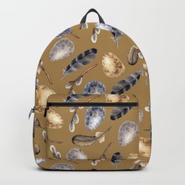 Watercolor Easter Eggs and Feathers On Gold Brown Backpack