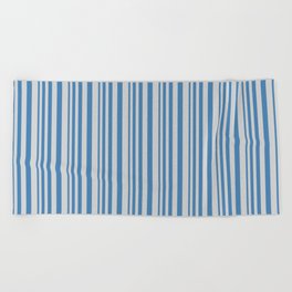 [ Thumbnail: Blue & Light Grey Colored Striped/Lined Pattern Beach Towel ]