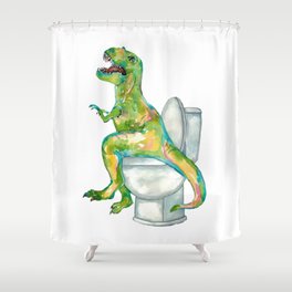 T-rex in the bathroom dinosaur painting Shower Curtain