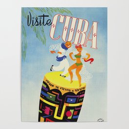 Visit Cuba - Vintage Caribbean Travel Poster Poster