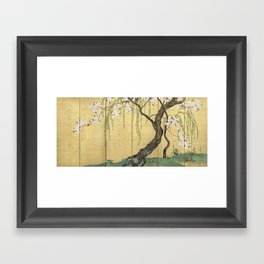 Cherry Tree Japanese Edo Period Six-Panel Gold Leaf Screen Framed Art Print