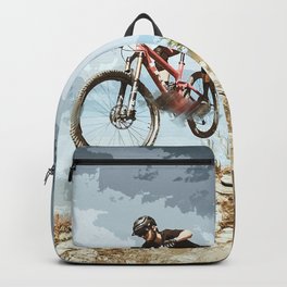 Flying Downhill on a Mountain Bike Backpack
