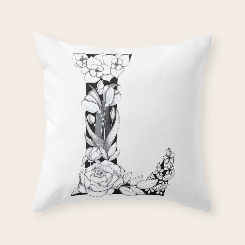 Floral Pen And Ink Letter L Throw Pillow By Penandposy Society6