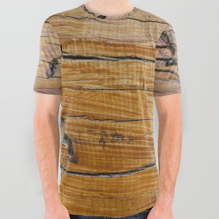 Natural wood background, wood slice and organic texture All Over Graphic Tee