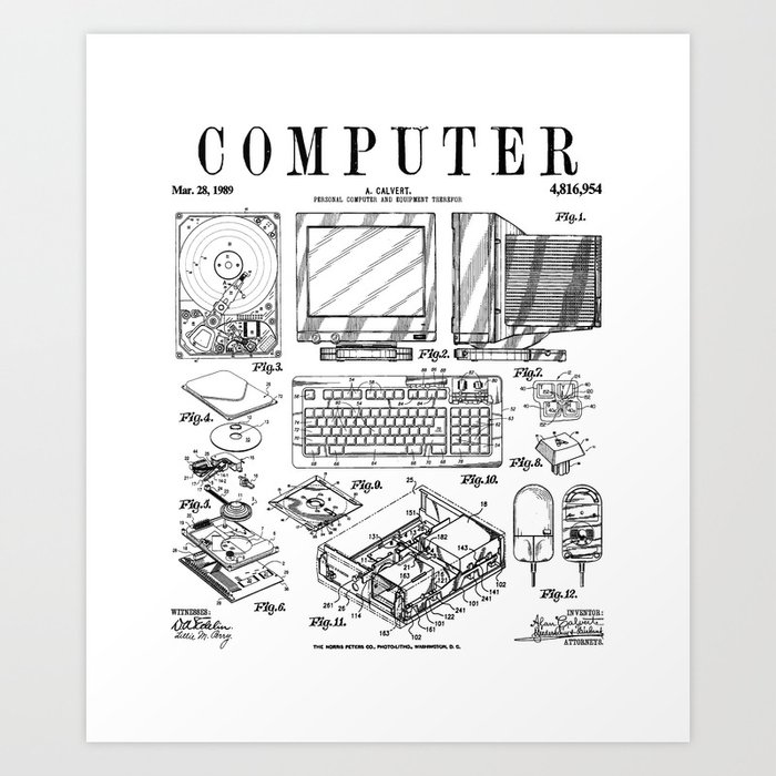 Computer Gamer Geek Vintage IT PC Hardware Patent Print Art Print