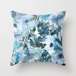 Blue Floral Throw Pillow