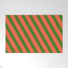 [ Thumbnail: Red & Green Colored Lines Pattern Welcome Mat ]