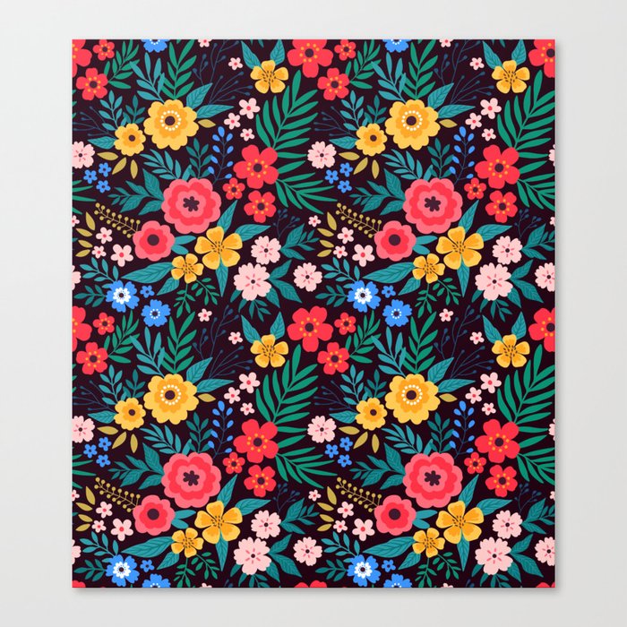 25 Amazing Floral Pattern With Bright Colorful Flowers Dark Background Canvas Print By Ann And Pen Society6