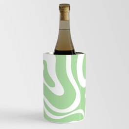 Modern Retro Liquid Swirl Abstract Pattern in Light Matcha Tea Green and White Wine Chiller