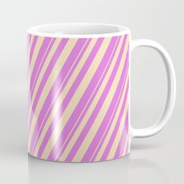 [ Thumbnail: Tan & Orchid Colored Lined Pattern Coffee Mug ]