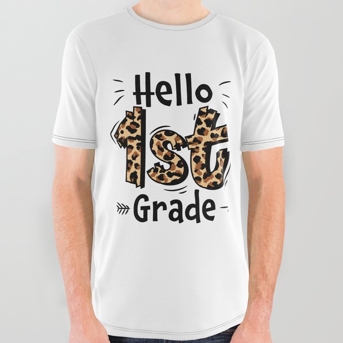 Hello 1st Grade Back To School All Over Graphic Tee