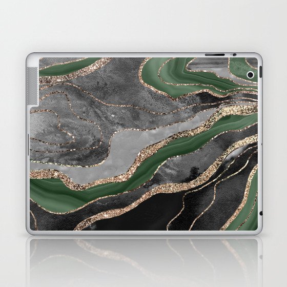 Green Black Marble Agate Gold Glitter Glam #1 (Faux Glitter) #decor #art #society6 Laptop & iPad Skin