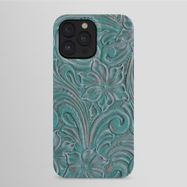 Turquoise western tooled leather iPhone Case