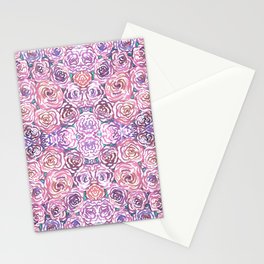 Purple and Pink Watercolor Roses Stationery Cards